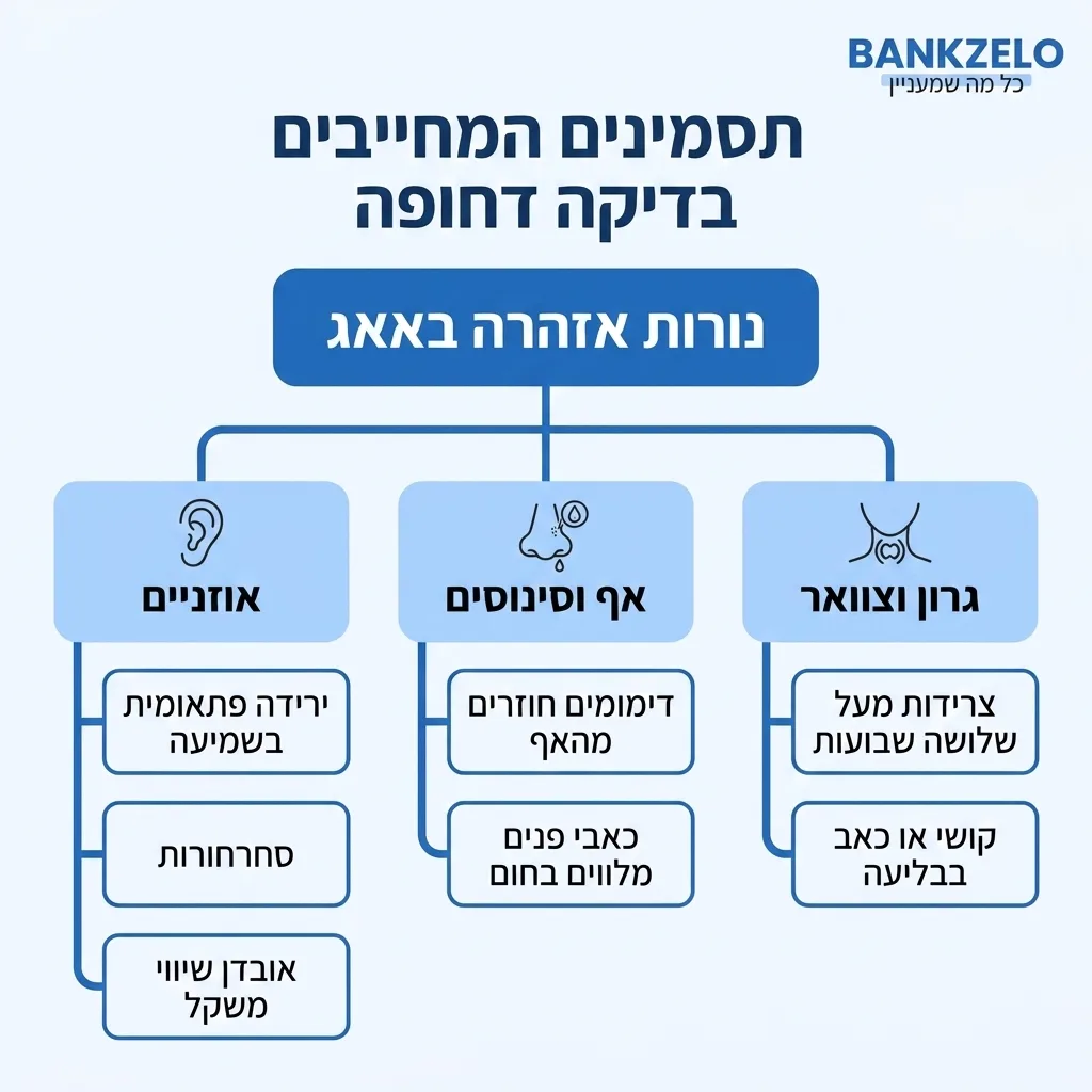 אינפוגרפיקה — תסמינים המחייבים בדיקה דחופה: נורות אזהרה באאג