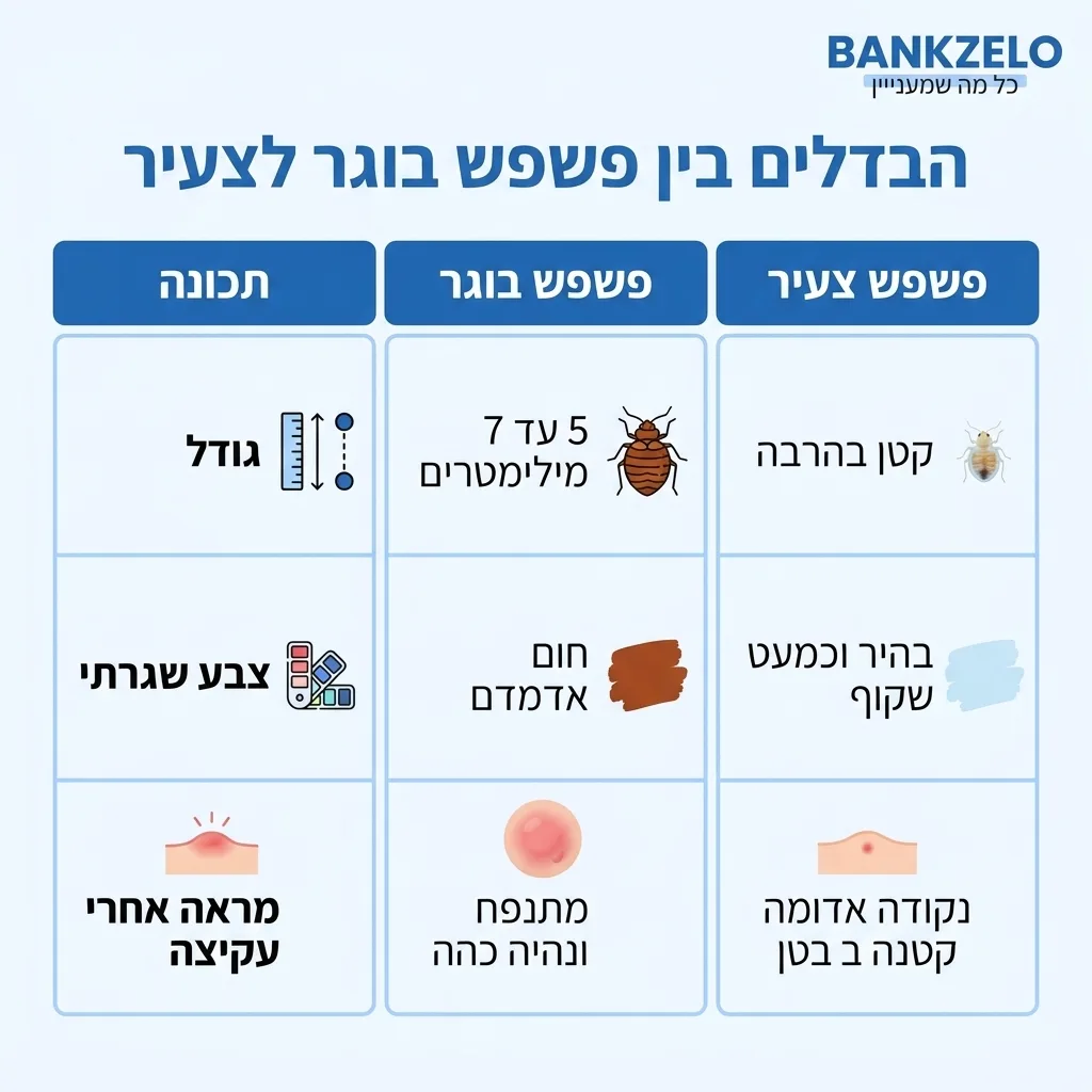 אינפוגרפיקה — הבדלים בין פשפש בוגר לצעיר: השוואה בין פשפש בוגר, פשפש צעיר