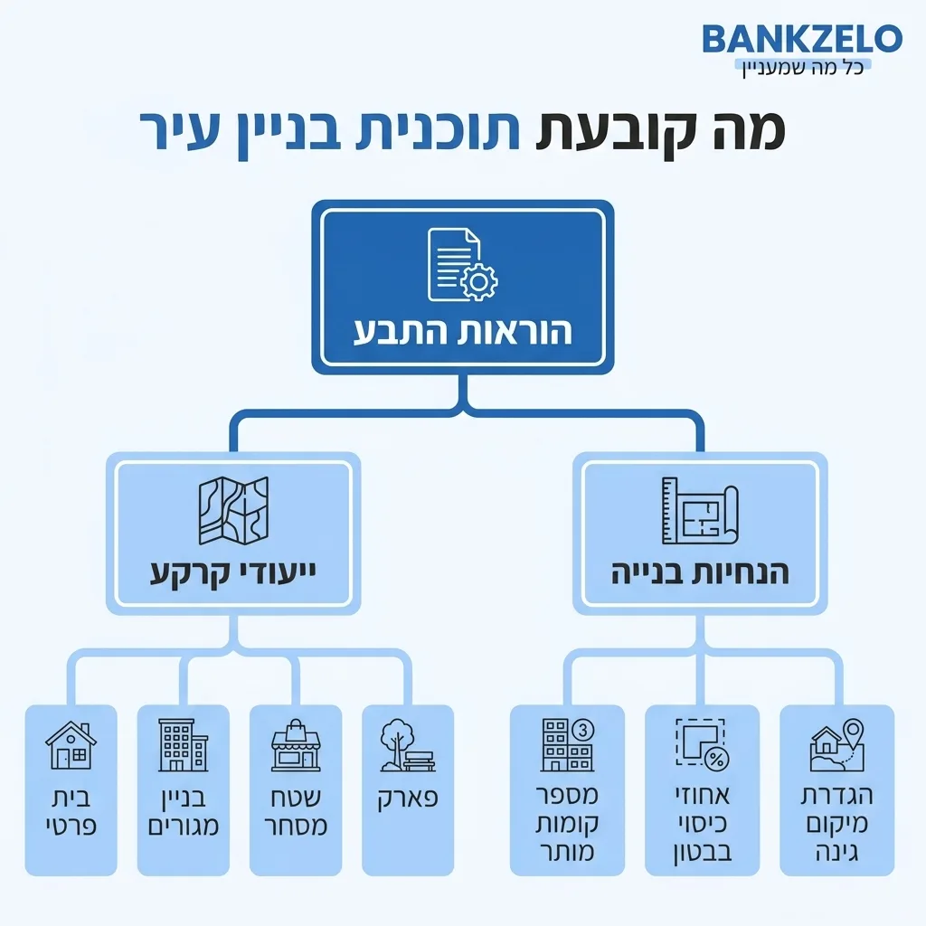 אינפוגרפיקה — מה קובעת תוכנית בניין עיר: הוראות התבע