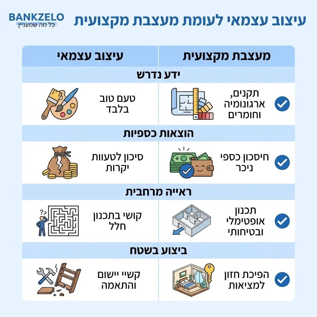 אינפוגרפיקה — עיצוב עצמאי לעומת מעצבת מקצועית: השוואה בין עיצוב עצמאי, מעצבת מקצועית