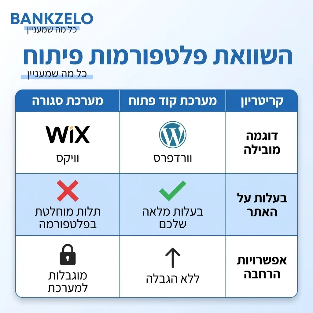 אינפוגרפיקה — השוואת פלטפורמות פיתוח: השוואה בין מערכת קוד פתוח, מערכת סגורה